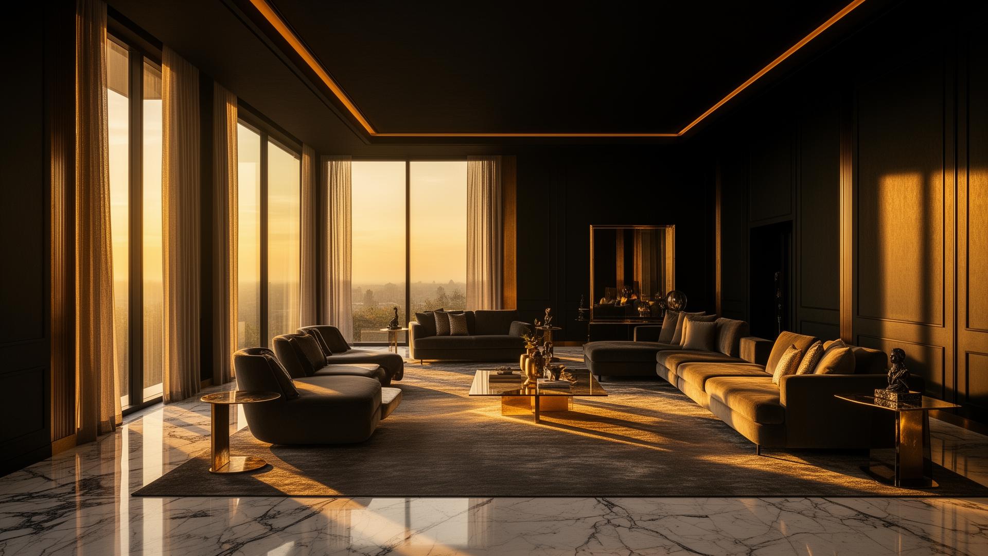Luxury interior with golden hour light